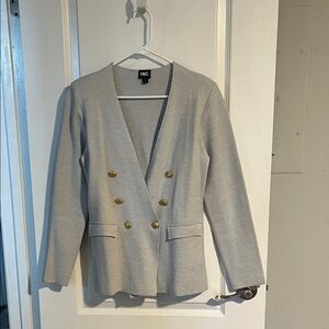 INC International Concepts Women's Gray Sweater Blazer with Gold Buttons